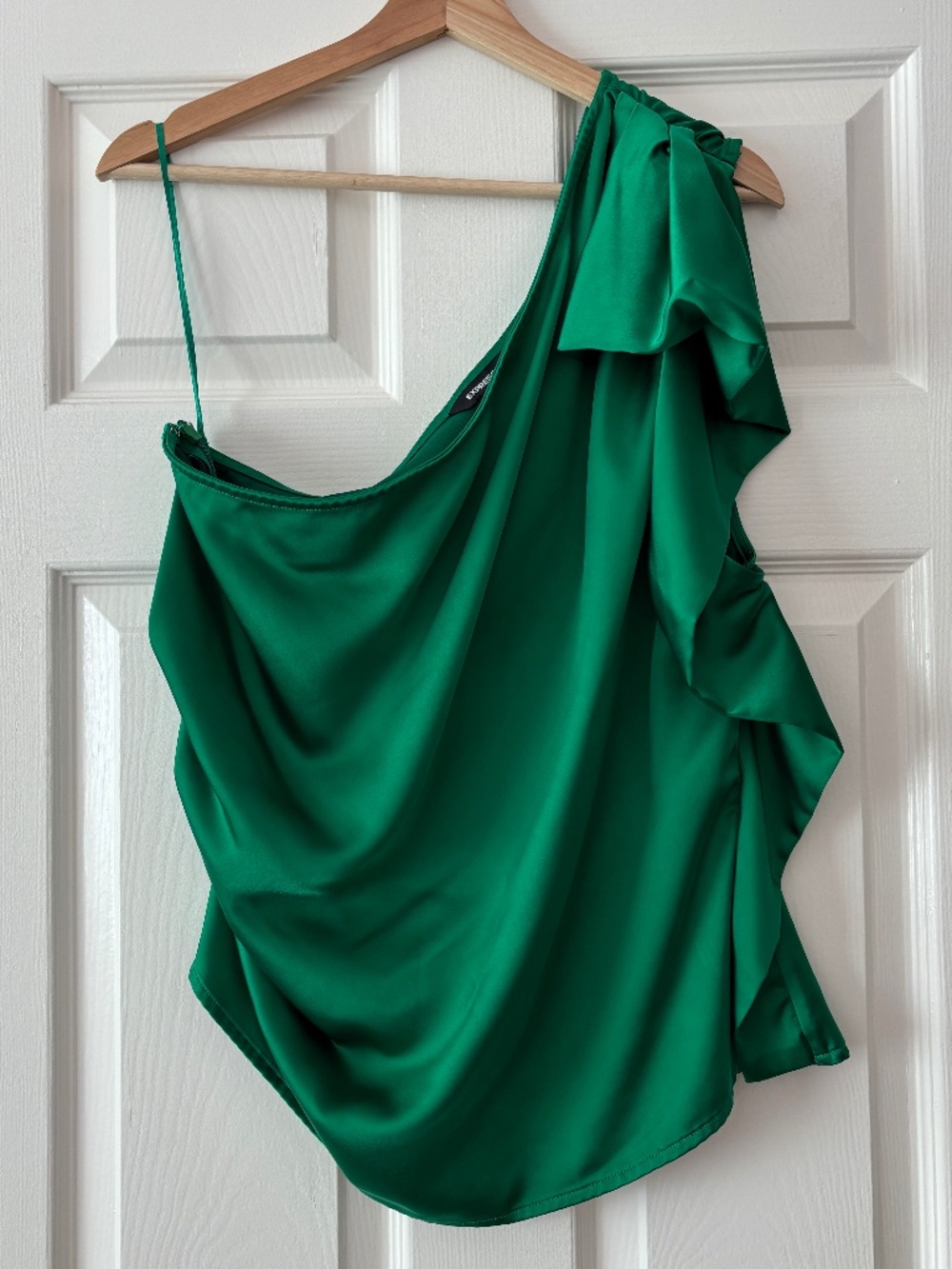 Express One-Shoulder Green Satin Blouse - Picture 3 of 10
